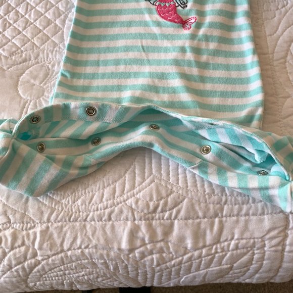 WONDER NATION Mermaid Girl's Sleeper, Turquoise & White Stripes, Size: Newborn - Picture 6 of 9